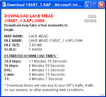 The map or  NOAA nautical chart download window.