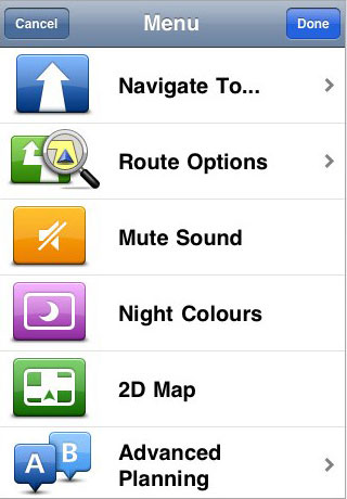 TomTom iPhone Menu Screens