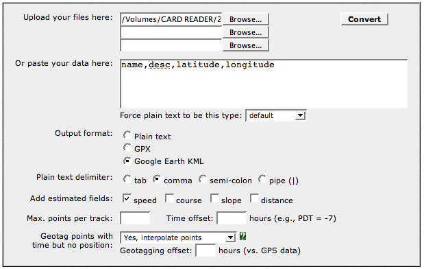 GPS Visualizer Conversion Tool